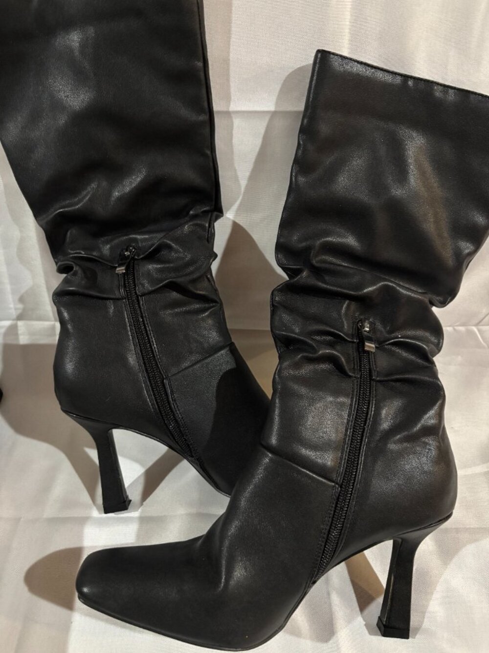 Nasty Gal Black Slouch Knee High Boots Women Size US 7/ UK5/ EU 38 Stiletto Heel